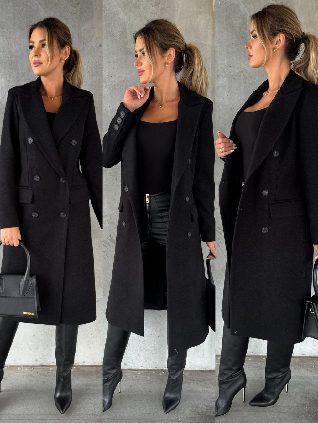 Women's Double-Breasted Winter Coat – Tailored Long Sleeve Overcoat
