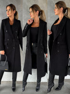 Women's Double-Breasted Winter Coat – Tailored Long Sleeve Overcoat