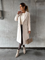 Women's Double-Breasted Winter Coat – Tailored Long Sleeve Overcoat