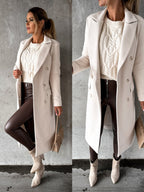 Women's Double-Breasted Winter Coat – Tailored Long Sleeve Overcoat