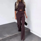 Women's Coordinated Pants Set – Relaxed Top & Matching Wide Leg Pants