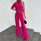 Women's Coordinated Pants Set – Relaxed Top & Matching Wide Leg Pants