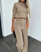 Women's Coordinated Pants Set – Relaxed Top & Matching Wide Leg Pants