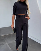 Women's Coordinated Pants Set – Relaxed Top & Matching Wide Leg Pants