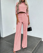 Women's Coordinated Pants Set – Relaxed Top & Matching Wide Leg Pants