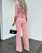 Women's Coordinated Pants Set – Relaxed Top & Matching Wide Leg Pants
