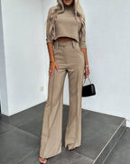 Women's Coordinated Pants Set – Relaxed Top & Matching Wide Leg Pants