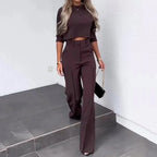 Women's Coordinated Pants Set – Relaxed Top & Matching Wide Leg Pants