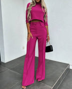 Women's Coordinated Pants Set – Relaxed Top & Matching Wide Leg Pants