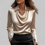 Women's Draped Blouse with Cowl Neck and Elegant Silhouette