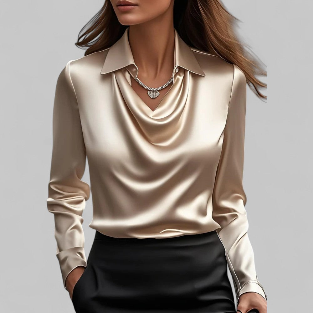 Women's Draped Blouse with Cowl Neck and Elegant Silhouette