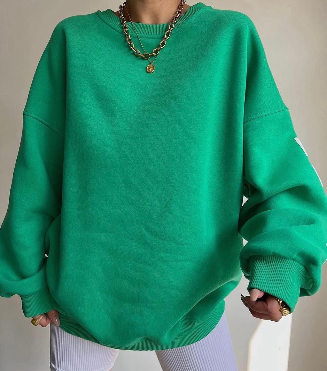 Women's Graphic Sleeve Sweater – Relaxed Crew Neck Pullover Sweater