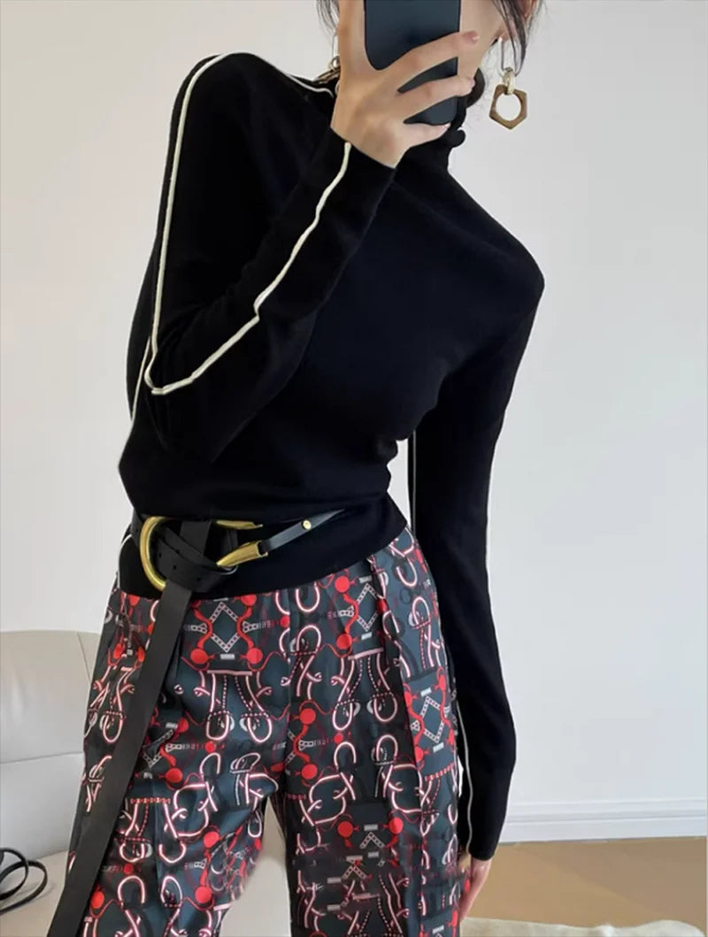 Women's Roll Neck Sweater – Fitted Long Sleeve Knit Sweater