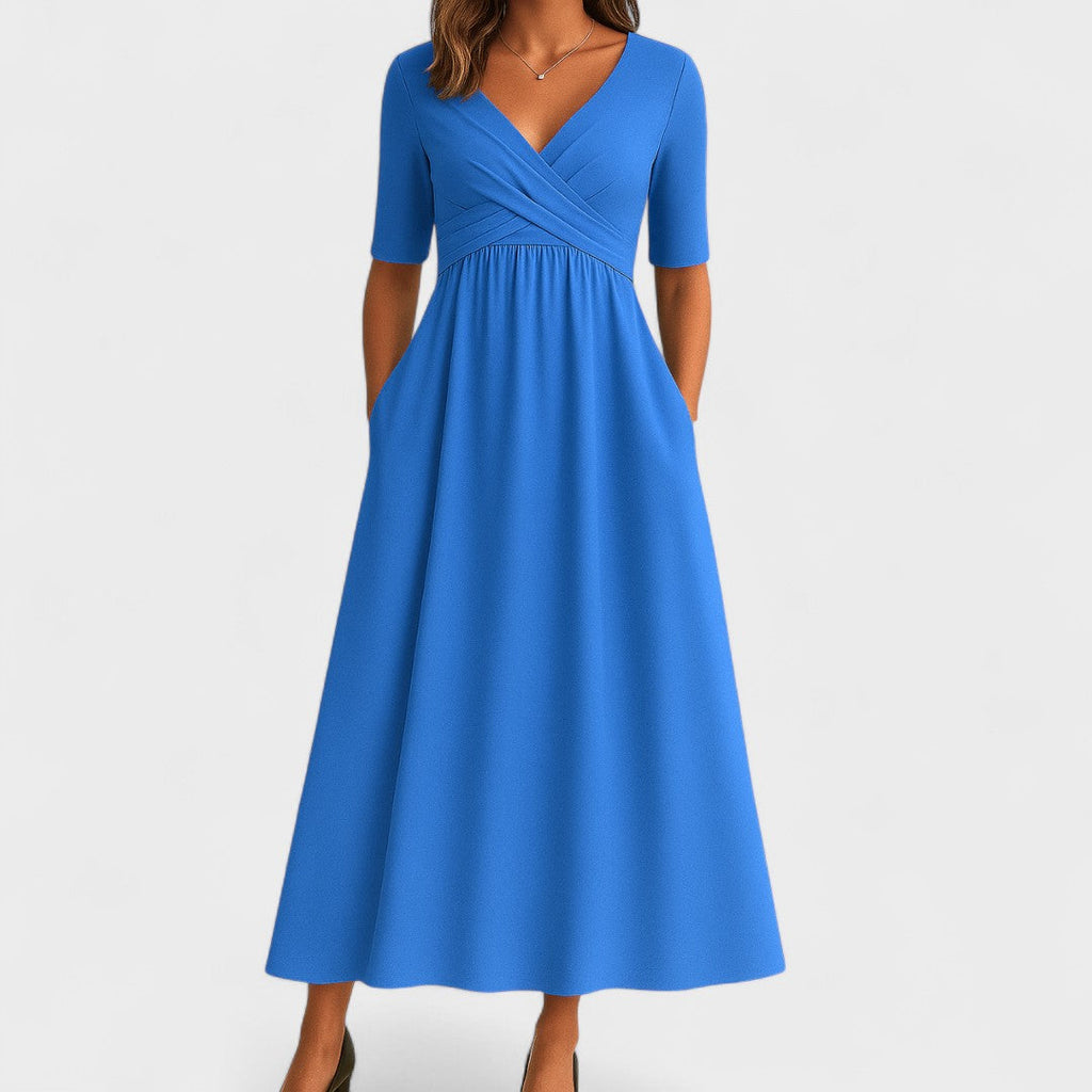Celestine | Pleated V-Neck Midi Dress