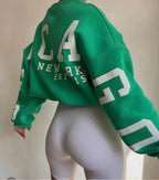 Women's Graphic Sleeve Sweater – Relaxed Crew Neck Pullover Sweater