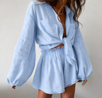 Women's Wrap Mini Dress – Shirt Collar Long Sleeve Dress