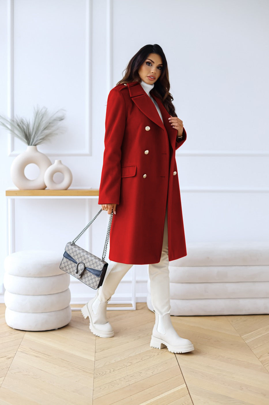 Women's Double-Breasted Overcoat – Classic Long Winter Coat