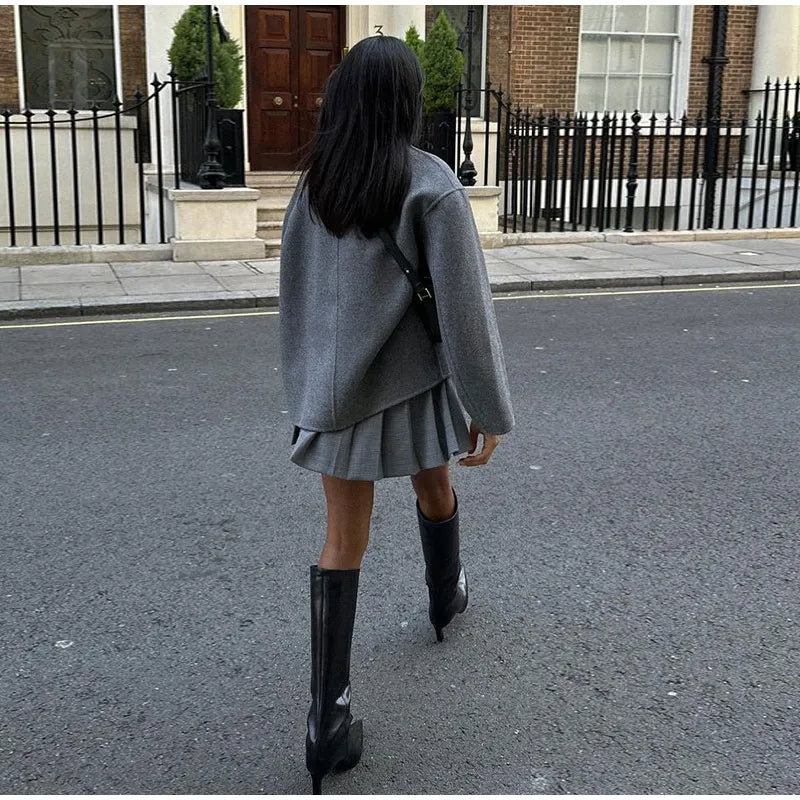 Women's Double-Breasted Winter Coat – Stand Collar Relaxed Coat