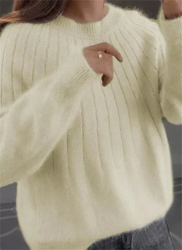 Women's Relaxed Knit Sweater – Classic Long Sleeve Crew Neck Pullover