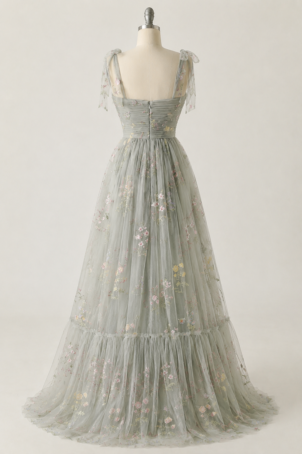 Women's Floral Embroidered Gown – Tulle A-Line Formal Evening Dress