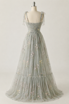 Women's Floral Embroidered Gown – Tulle A-Line Formal Evening Dress