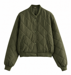 Women's Quilted Bomber Jacket – Padded Zip-Up Casual Jacket