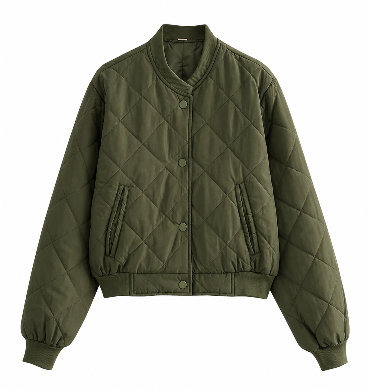 Women's Quilted Bomber Jacket – Padded Zip-Up Casual Jacket