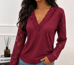 Women's V-Neck Lace Blouse – Romantic Lace Sleeve Blouse