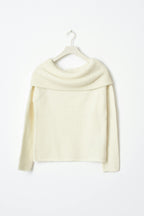 Women's Off-Shoulder Sweater – Wide Neck Long Sleeve Ribbed Sweater