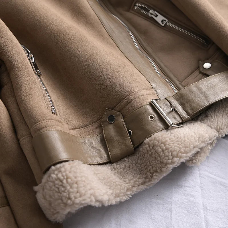 Women's Faux Shearling Jacket – Cropped Winter Aviator Jacket