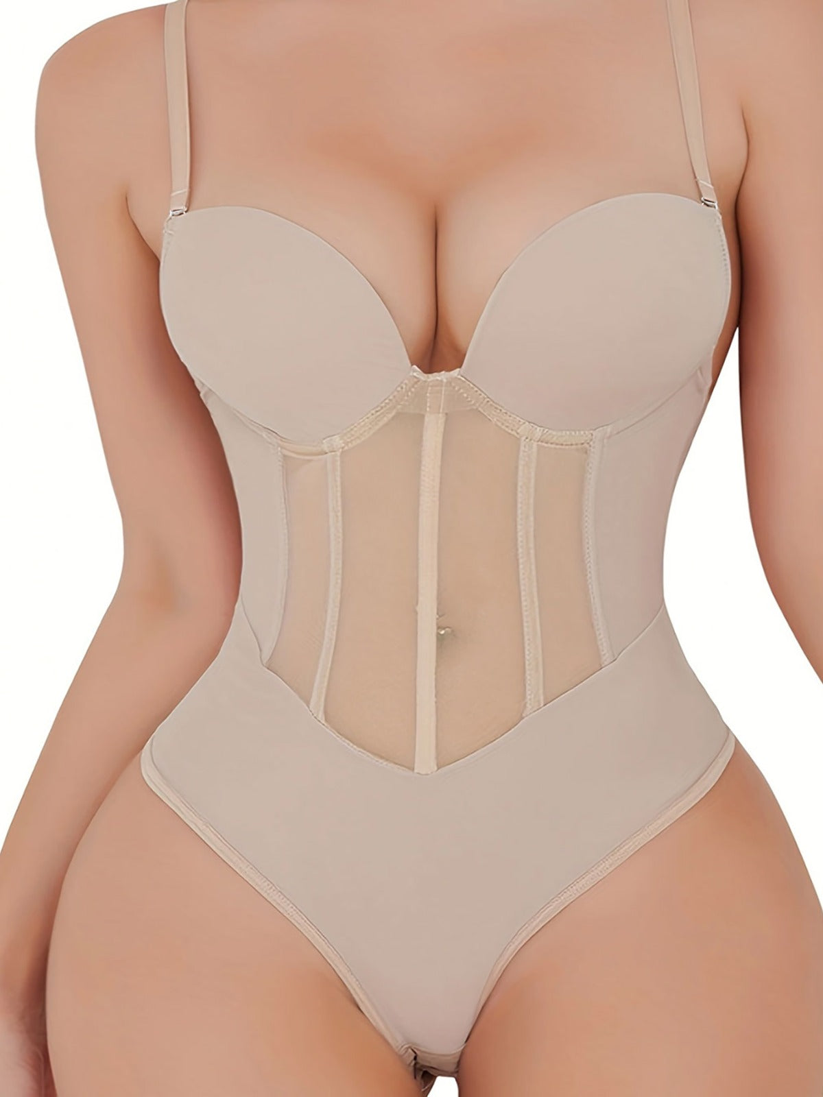 Women's Mesh Corset Shapewear Bodysuit – Low Back Tummy Control Bodysuit