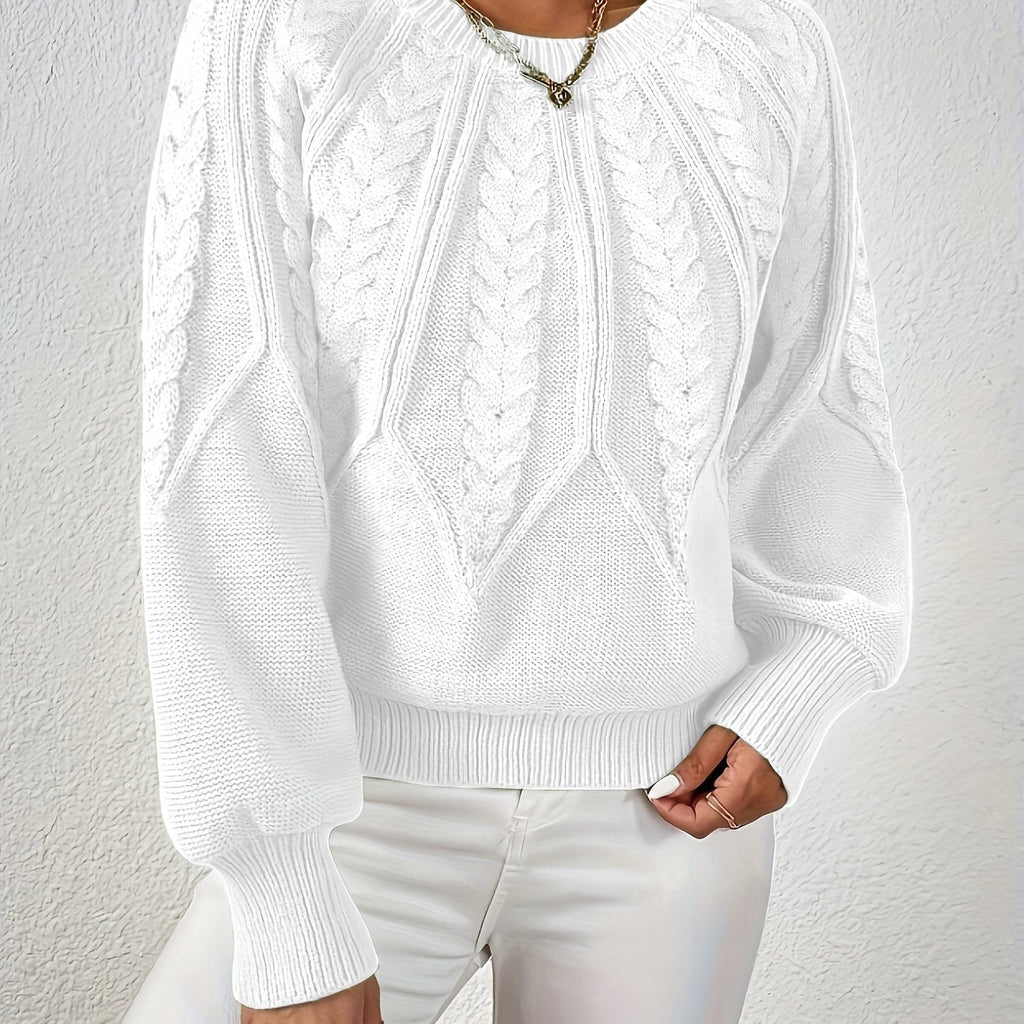 Women's Cable Knit Sweater – Lantern Sleeve Winter Sweater