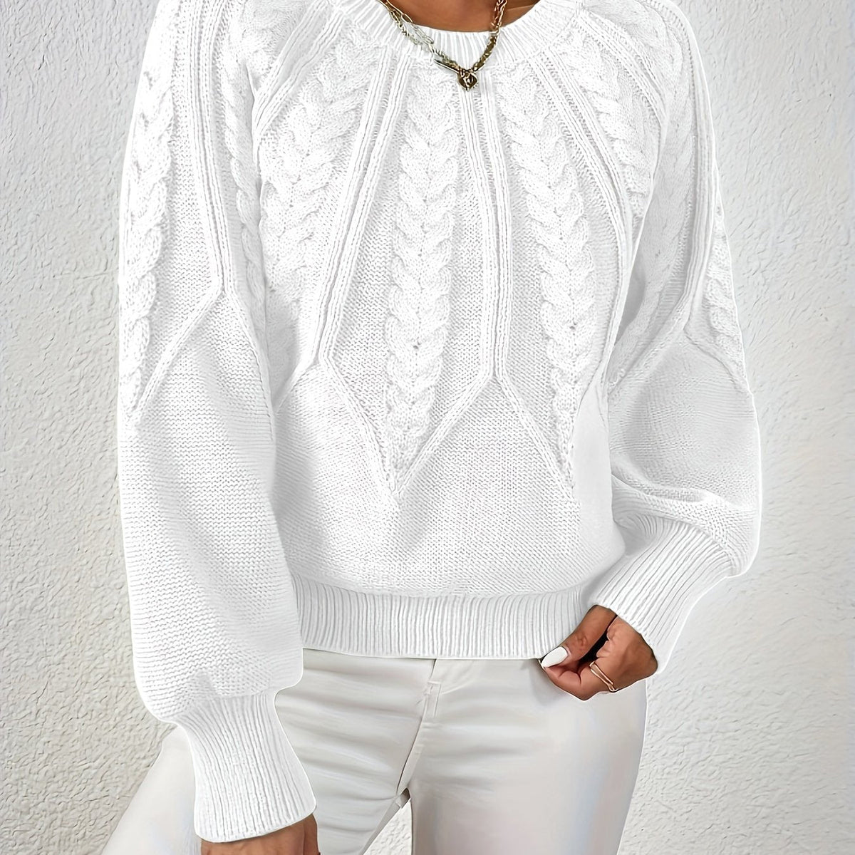 Women's Cable Knit Sweater – Lantern Sleeve Winter Sweater