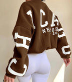 Women's Graphic Sleeve Sweater – Relaxed Crew Neck Pullover Sweater