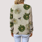 Women's Floral V-Neck Sweater – Flower Pattern Lightweight Knit Pullover