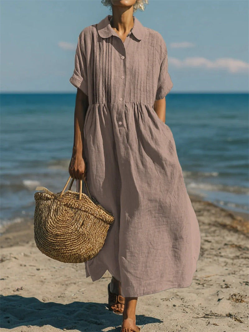 Women's Button Front Dress – Flowy Short Sleeve Summer Dress