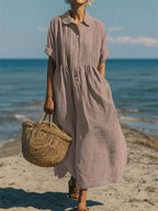 Women's Button Front Dress – Flowy Short Sleeve Summer Dress