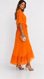 Women's Chiffon Wrap Dress – V-Neck Tie Waist Flowy Occasion Dress