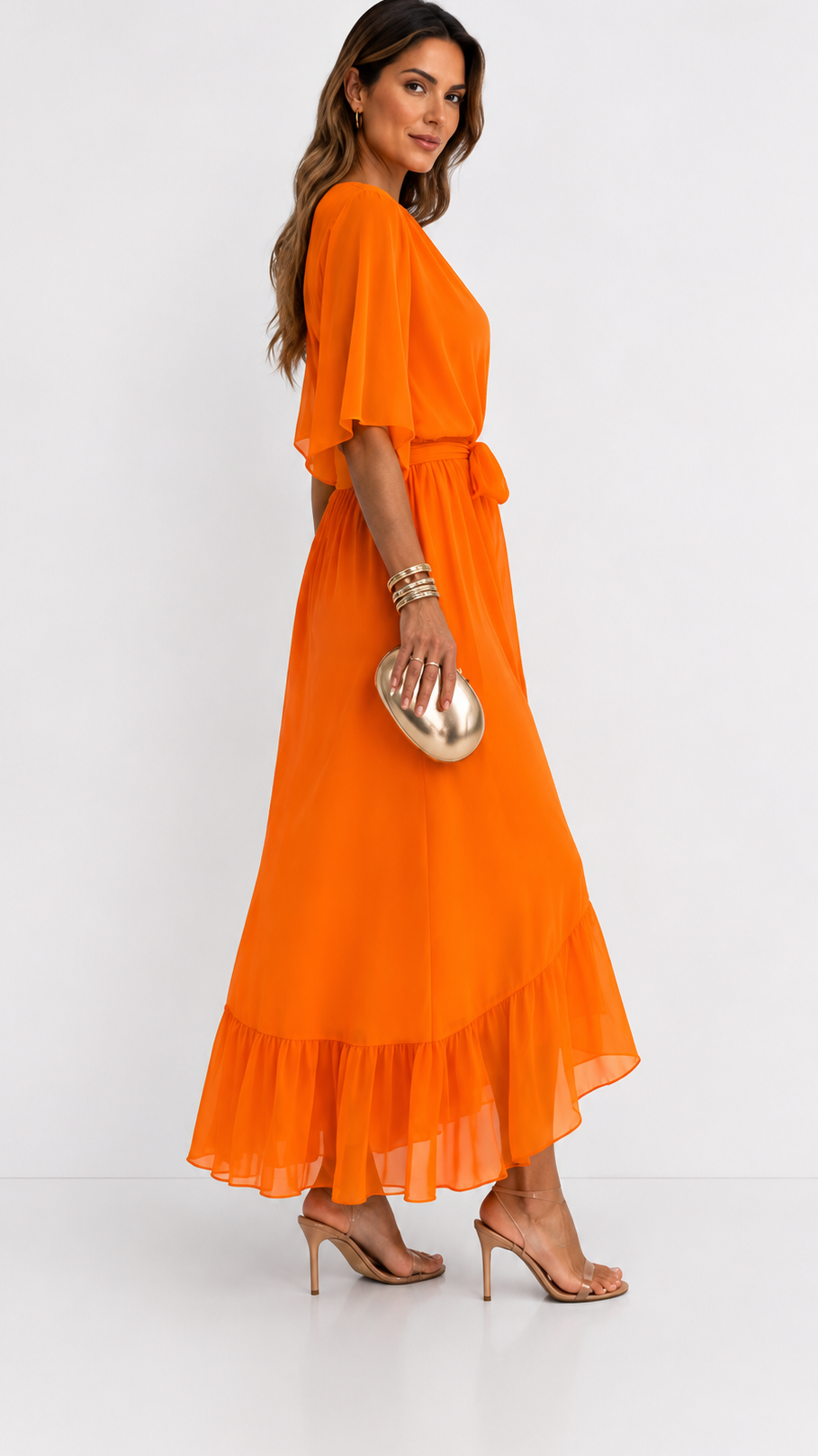 Women's Chiffon Wrap Dress – V-Neck Tie Waist Flowy Occasion Dress