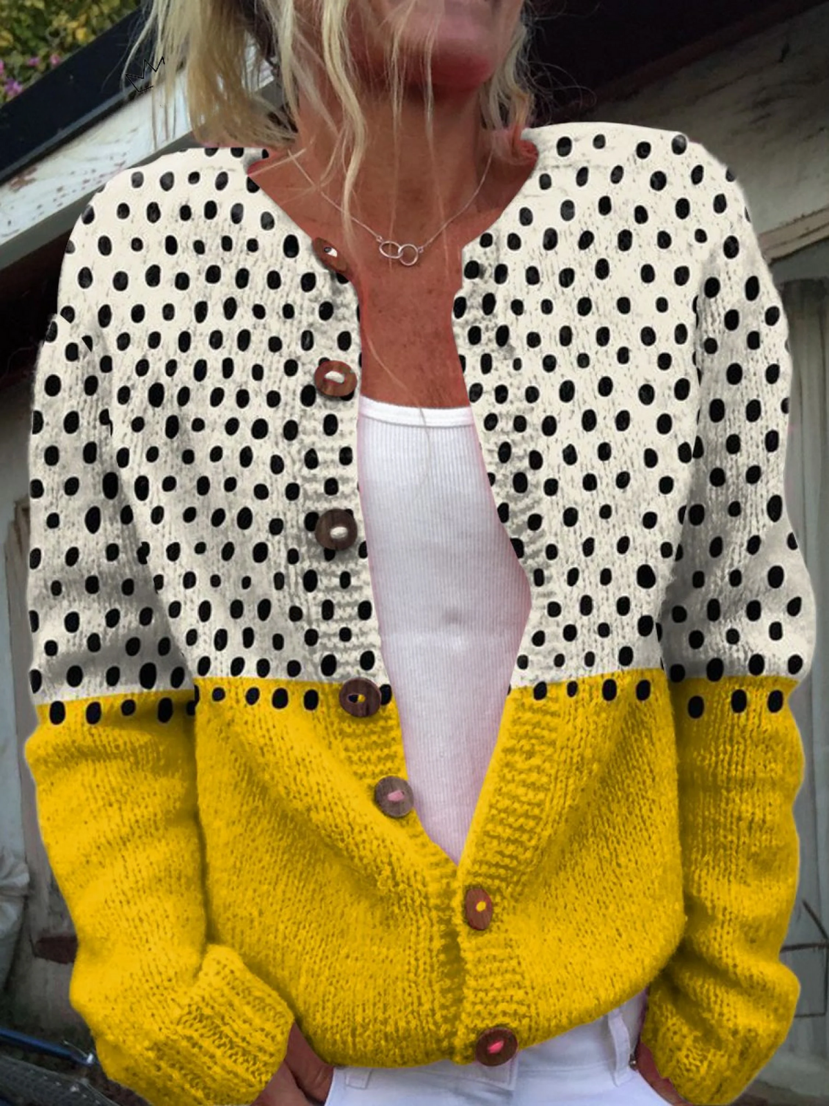 Women's Polka Dot Cardigan – Button Front Cardigan – Kaia