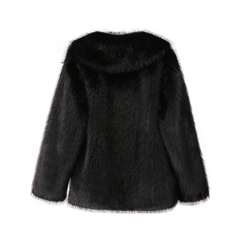 Women's Oversized Faux Fur Coat – Fluffy Winter Statement Jacket
