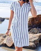 Women's Button-Up Shirt Dress – Striped Midi Dress