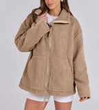 Women's Oversized Fleece Jacket – Zip-Up Long Sleeve Winter Jacket