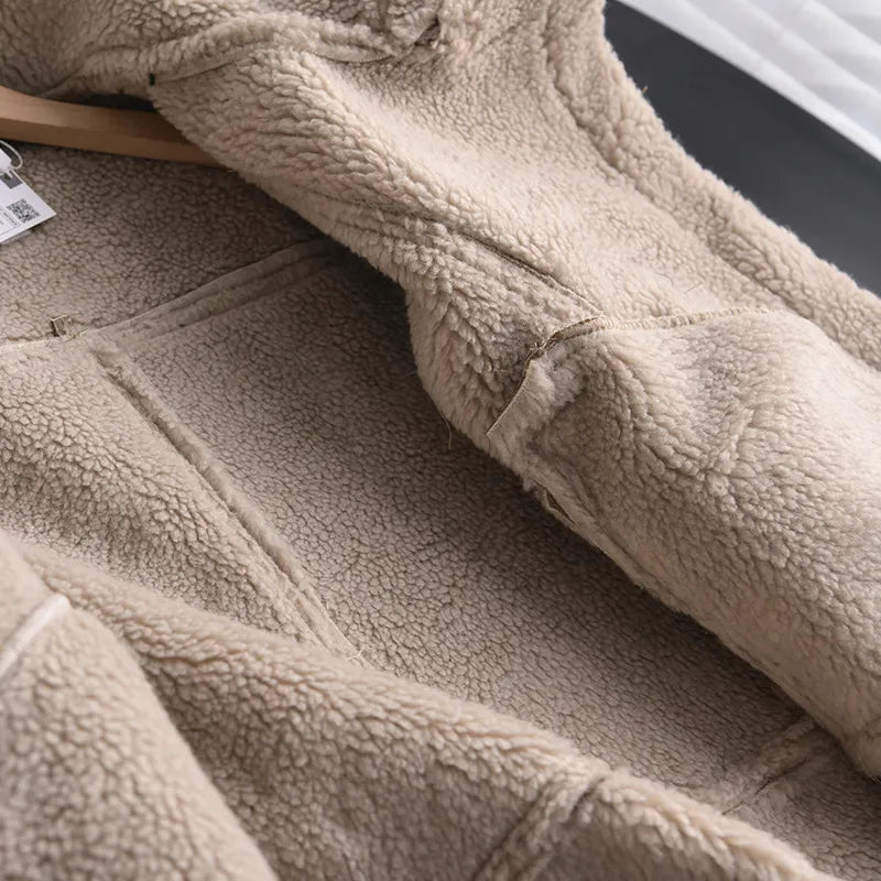 Women's Faux Shearling Jacket – Cropped Winter Aviator Jacket