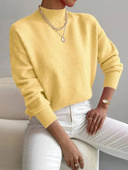 Women's Relaxed High Neck Sweater – Loose Fit Winter Knit Pullover