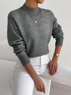 Women's Relaxed High Neck Sweater – Loose Fit Winter Knit Pullover