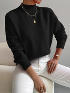 Women's Relaxed High Neck Sweater – Loose Fit Winter Knit Pullover
