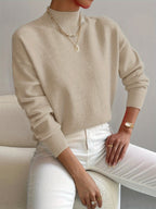 Women's Relaxed High Neck Sweater – Loose Fit Winter Knit Pullover