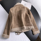 Women's Faux Shearling Jacket – Cropped Winter Aviator Jacket