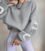 Women's Graphic Sleeve Sweater – Relaxed Crew Neck Pullover Sweater